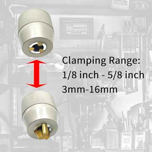 MT3 Keyless Drill Chuck, 1/8" - 5/8" (3-16mm), Titanium Coated Jaws, Integral Shank, APU16 Spanner Wrench, Heavy Duty Self-Tightening Drill Chuck