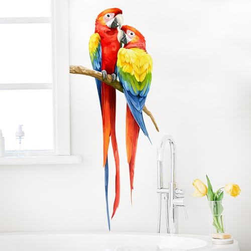 Macaw Parrot Wall Decals Removable Bird Couple Vinyl Stickers for Nursery Living Room and Kids Playroom Jungle Theme Decor Peel and Stick Wall Art