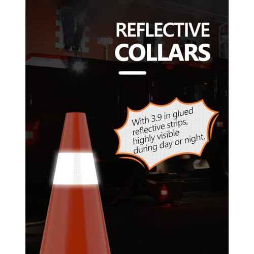 (4 Pack) BATTIFE Traffic Cones 18 Inch with Black Weighted Base, PVC Orange Cone for Traffic Control,Construction Events, Driveway Road Parking Lot