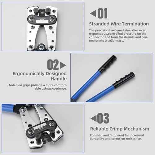 Battery Cable Lug Crimper - Heavy-Duty Wire Crimper for AWG 10-1, Hexagonal Crimping Tool with Aluminum Handle, High-Strength Steel, Wire EDM Cutting, Durable Battery Terminal Crimper for Copper Lugs