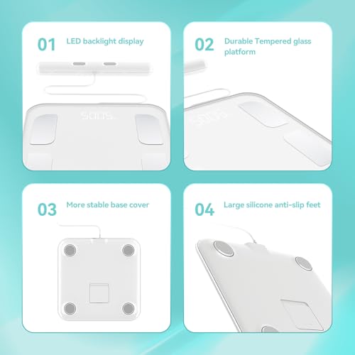 Fitdays Smart Body Fat Scale | Advanced 8-Electrode Technology for BMI/20+ Body Metrics | Full-Color LED & High Precision | Bathroom Weight Scale for Fitness/Weight Loss (FG2001B-A-WHITE)