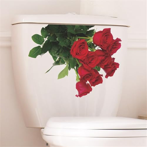 Romantic Red Rose Toilet Decals Red Rose Wall Stickers Bathroom Beautification Decoration Wall Stickers Self Adhesive Pegatinas para Pared