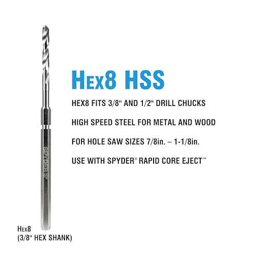 Spyder ¨ü-inch Hex8 HSS Hole Saw Pilot Bit, Compatible with Rapid Core Eject, for Wood and Metal