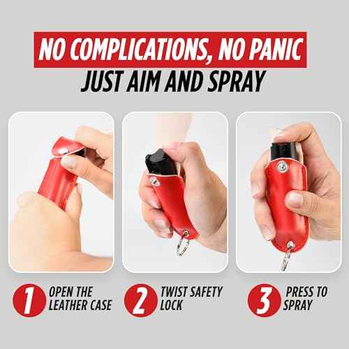 Pepper Spray for Women, Keychain Self Defense with Small Leather Case, OC Spray, 16 Feet Longer Range, UV Dye, Twist Top Safety, Pepper Spray Bulk