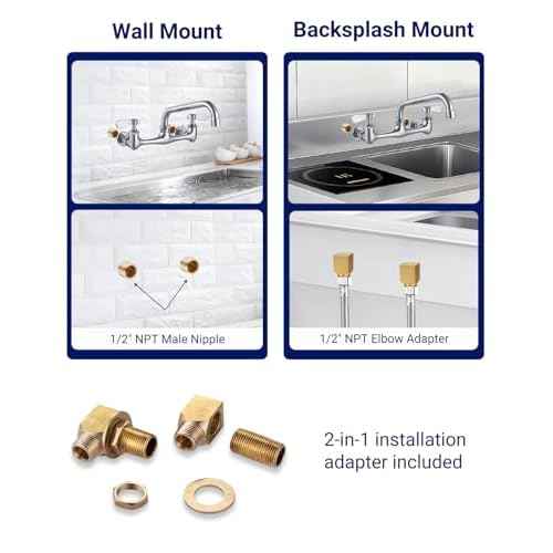 [CA. Available] Sepaitek Leak-Free Commercial Sink Faucet 8" Center 8" Spread Swivel Spout, Wall Mount Kitchen Faucet 2 Hole 2 Handles, Laundry Industrial Restaurant Compartment Sink Faucet, Brass