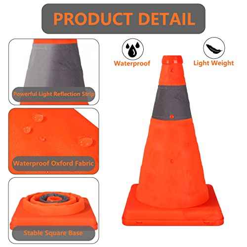 4 Pcs 12 Inch Collapsible Traffic Cones, Multi-Purpose Pop up Road Cones with Reflective Collar for Road Safety, Orange Cones for Training, Parking Lot and Driving Practice