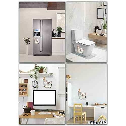 Winston & Bear 3D Cat Stickers - 2 Pack - White Reaching Cat Decals for Wall, Stickers for Bedroom - Fridge - Toilet - Room - Retail Packaged