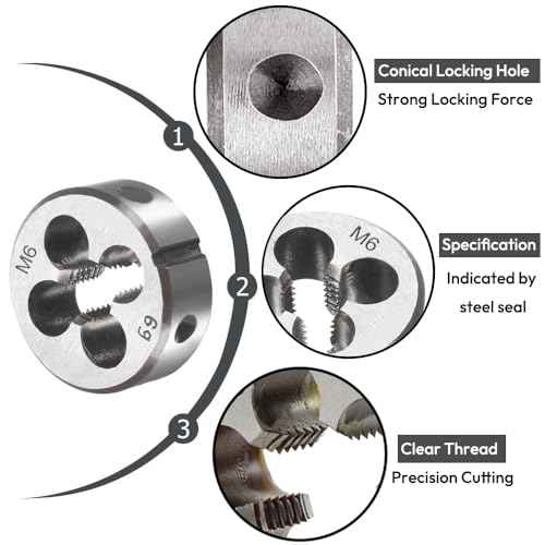 M6 X 1.0 Metric Tap and Die Set M6 X 1mm HSS Straight Fluted Machine Thread Right Hand Screw Tap and Round Threading Die