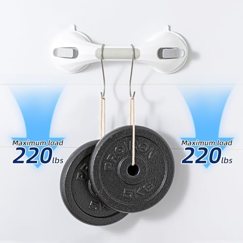 Shower Handle 1 Pack, 12 Inch Grab Bar for Bathtubs and Showers, Strong Suction Cup Safety Handrail for Seniors, Elderly, Injury Recovery, No Drilling Waterproof Bathroom Grip, Grey