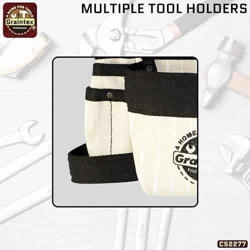 GRAINTEX CS2277 9 Pocket Nail & Tool Pouch Rip-Stop Canvas for Constructors, Electricians, Plumbers, Handymen White