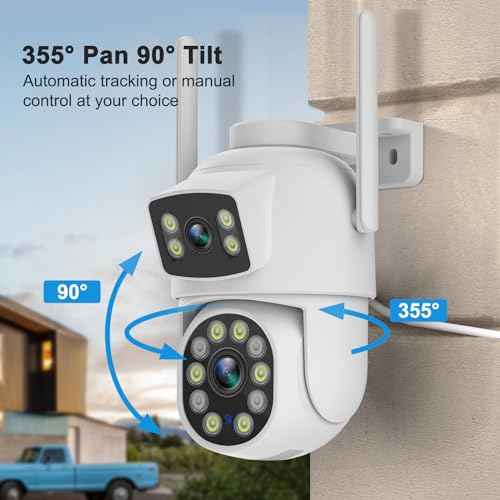 2K Dual Lens Outdoor Security Camera, 360¡Æ View Pan/Tilt 2.4G WiFi Wireless Linkage Cameras for Home Security, Home Surveillance Camera with Auto Tracking, Color Night Vision, Two-Way Audio