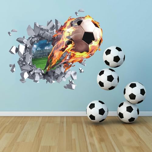 TOARTi 3D Football Wall Stickers,Football Wall Decals for Boys Room,Soccer Football Wall Art Decal for Boys Bedroom Soccer Room Decoration