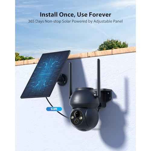 Xega Solar WiFi Camera Outdoor Wireless, 2K PTZ Security Camera with Rechargeable Battery, Color Night Vision, PIR Motion Detection, 2-Way Audio Spotlight & Siren, TF/Cloud Sttorage IP66