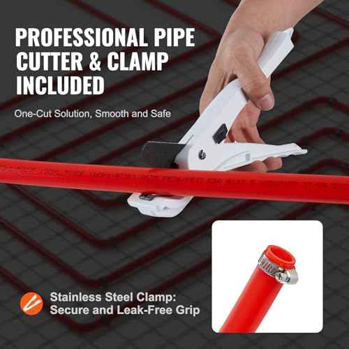 VEVOR PEX-B Pipe 3/4 Inch x 100 Feet, Non-Oxygen Barrier Flexible Pipe Tubing, Red for Hydronic Radiant Floor Heating, Water Plumbing Applications with Cutter& Clamps