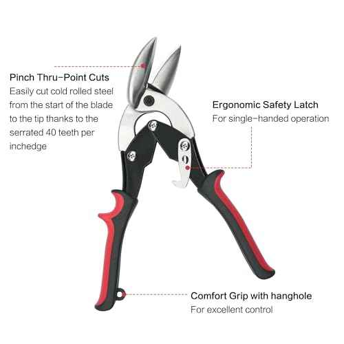 2Pcs Left and Right Regular Tin Cutting Shears Metal Cutter with Comfort Grip and Safety Lock Suitable For Cutting Thin, Moderately Hard Metal Materials