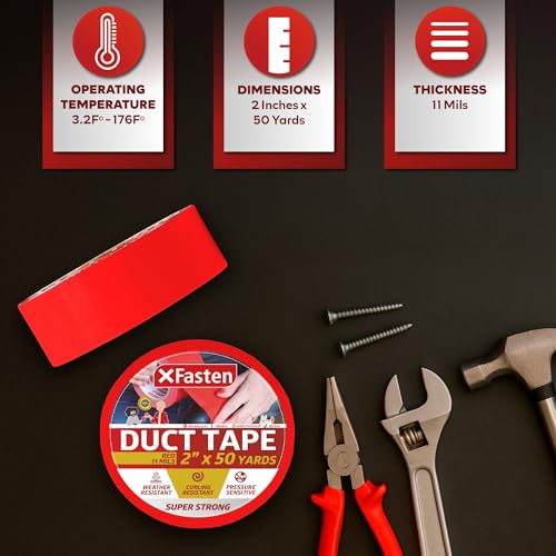 XFasten Super Strong Duct Tape 2 Inches x 50 Yards (Red, 2-Inch by 50-Yards)