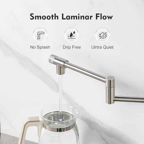Pot Filler Faucet with Knob Switch, Wall Mount Over Stove Folding Faucet, Single Hole Stainless Steel Kitchen Pot Faucets, Brushed Stainless