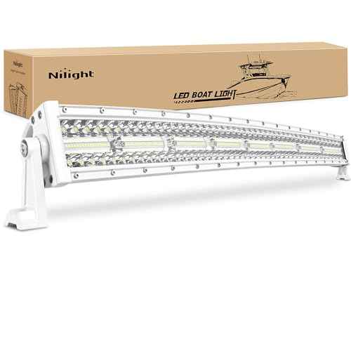 Nilight Marine LED Light Bar Navigation Lights 33 Inch Curved White Spot Flood Combo Ponton Boat Deck Dock Lighting for Night Fishing T-top Stern Yacht Sailboat Trucks Tractors
