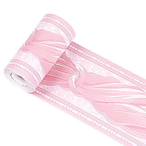 Self Adhesive Pink Bowknot PVC Border Peel and Stick Wall Borders for Kitchen Bedroom Living Room Home Decor Sticker 3.94 inch X 32.8 ft