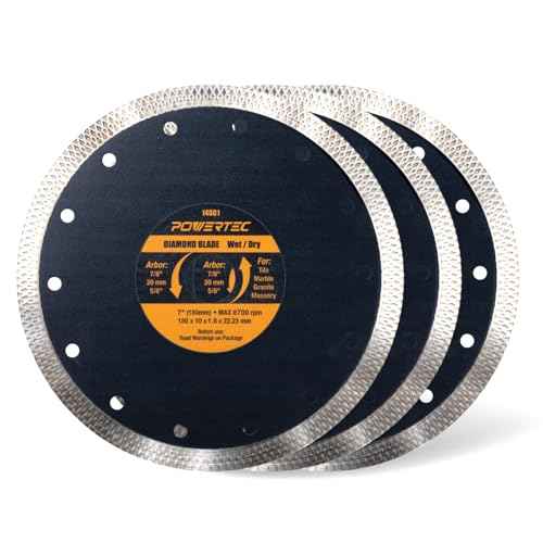 POWERTEC 7 Inch Diamond Saw Blades for Wet Tile Saw 3 Pack, Super Thin Turbo Mesh Rim Tile Blades for Cutting Porcelain, Granite Tile & Ceramic Tile, 7" Diamond Blades (14001-P3)