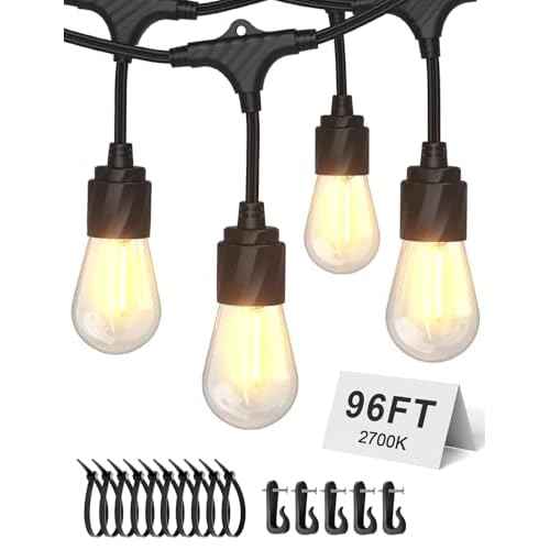 XMCOSY+ 96FT Outdoor String Lights, Patio Lights Outdoor Waterproof with 32 Shatterproof Bulbs, LED Hanging Light for Outside Porch Backyard Garden Party Balcony Decor