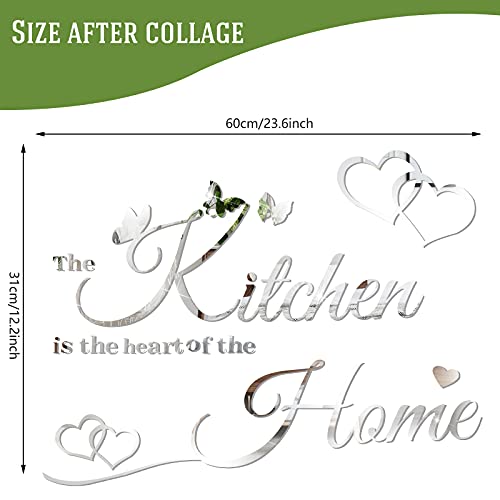 Kitchen Wall Stickers Kitchen The Heart of The Home 3D Acrylic Mirror Wall Decal Removable Quotes Sign Butterfly Heart Saying Decals DIY Art Decoration for Home Dining Room