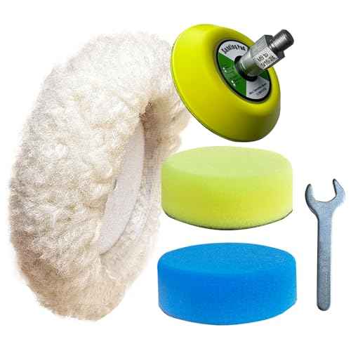 6 Pcs Buffing Polishing Kit for Milwaukee M12 Polisher/Sander,Includes M9 to 5/16"-24 Adapter, 3" Backing Pad, Sponge and Wool Buffing Pads
