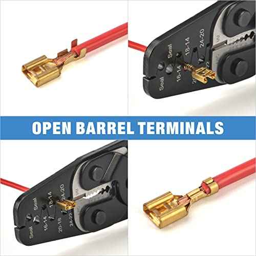 iCrimp IWC-1424AB Wire Crimping Tool for Weather Pack Terminals, Metri Pack Connectors, Open Barrel Terminals, Stamped Contacts with Built-in Wire Stripper and Wire Cutter