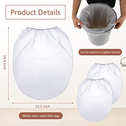 Patelai 10 Pcs 5 Gallon Paint Strainer Bags Regular Fine Mesh/Elastic Top Bag Strainers for Use with Paint Sprayers (White)