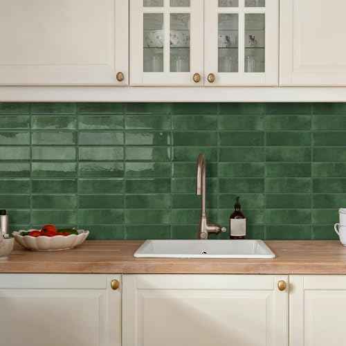 DEWOO 20-Sheet Peel and Stick Subway Backsplash Green Kitchen Bathroom Rectangle Self Adhesive Wall Tile Brick (12"¡¿12")