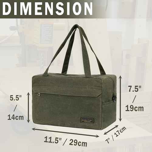 16OZ Waxed Canvas Tool Storage Bag, Heavy Duty Hand Tools Organizer with Hidden Zipper Pocket & 4 Internal Slots & Carrying Handle | Army Green | Multi-Purpose Tool Bag for Mechanic Electrics - S
