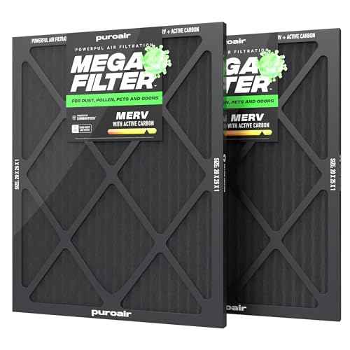 PuroAir Mega Filter - MERV 13 20x25x1 Air Filters For Home With Activated Carbon - Filters Allergens, Pet Dander, Smoke, Dust - Furnace and AC Filters - Air Filters 20x25x1 MERV 13 (2 Pack)