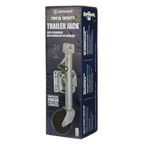 Attwood 11127-4 Fold-Up Trailer Jack, 1,000-Pound Capacity, 10-Inch Travel Lift, 24-Inch Lift, Single Wheel, Fits 3-Inch x 5-Inch Tongue