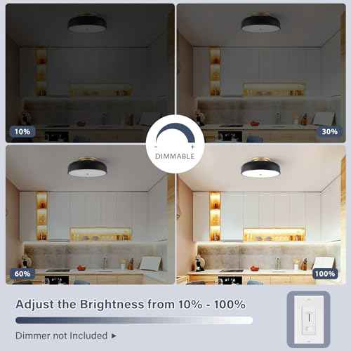 Dimmable LED Ceiling Light, Black and Gold Light Fixture, Mid-Century Semi Flush Mount Ceiling Light 5CCT 2700K-6000K Ceiling Lamp for Laundry Room Kitchen, Bedroom, Hallway(11.8in)