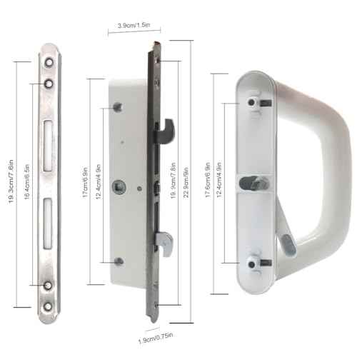 Patio Sliding Door Handle Set with Mortise Lock, Suitable for Sliding Glass Patio Door Thickness from 1.5in to 2in, 4-15/16" Screw Holes, Need to Drill, Reversible Design, Keyed (White)