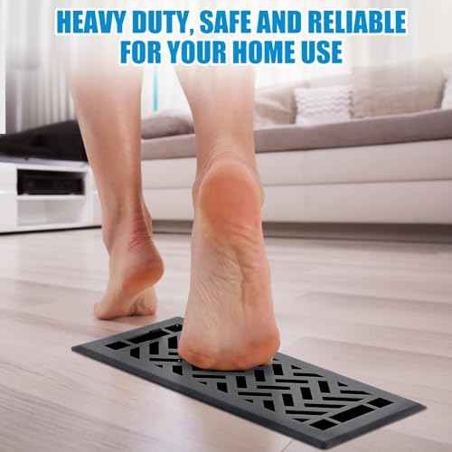 Tuanse 4 Pack 4"x12" Black Floor Register Vent Cover Heavy Duty Walkable Steel Register Vent Covers for Home Floors, Herringbone Pattern for Easy Adjust Air Flow