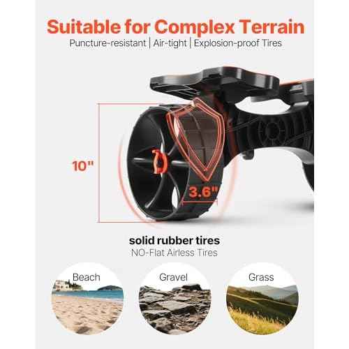 VEVOR 300 lbs Kayak Cart, Foldable Kayak Trolley with 10-inch Solid Rubber Tires & 1 Ratchet Strap, Paddle Board Trolley for Carrying Kayaks, Canoes, Paddleboards, Float Mats, Jon Boats