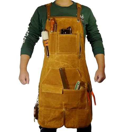 Woodworking Apron for Men, Gifts for Men, with 9 Tool Pockets, Waterproof Durable Waxed Canvas Work Apron for Woodworkers Carpenters Blacksmiths Provide Comprehensive Protection