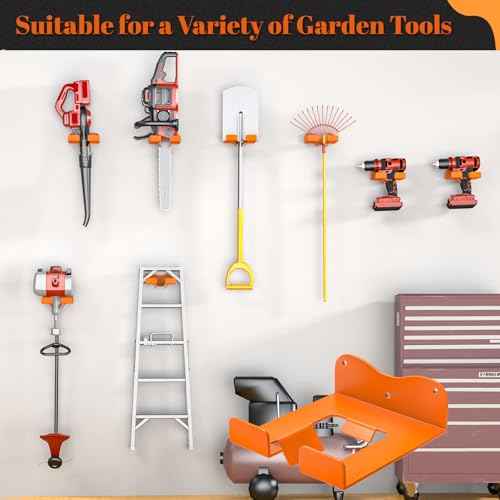 Garage Organizer Trimmer Rack Weedeater Hanger, Garden Power Tool Hanger Weed Whackers Holder Wall Mounted, Heavy Duty Metal Trimmer Hanger for Garage Tool Organizers Storage (Orange-1Pcs)
