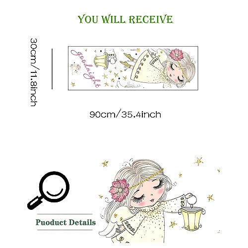 Cute Pink Little Angel Girl Wall Stickers, sacinora Cartoon Good Night Wall Decals Removable Vinyl Peel and Stick for Nursery Kids Baby Children's Room Living Room Bedroom Playroom Art Decorations