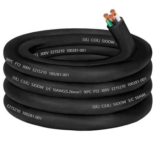 10/3 Wire 10 AWG SJOOW Wire 3 Conductor 10 Gauge 300V SJOOW Cord Portable Power Cable 30A Electrical Cable Extension Cord for Welder,Generator,Portable Light,Circuits,EV Car Charger,Motor Lead-25ft