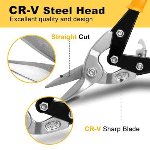 10 Inch Aviation Tin Snips, Heavy Duty Metal Cutter Shears for Cutting Sheet Metal, Straight Cut, Chrome Vanadium Steel
