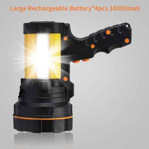 Super Bright Most Powerful Cordless Handheld Spotlight High Lumens Rechargeable Big LED Flashlight, Large Searchlight Long Lasting Long Range