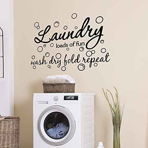 Laundry Room Vinyl Wall Decal Bubble Sticker Saying Laundry Loads of Fun Wall Decor Wash Dry Fold Repeat Quote Sticker Laundry Art Signs for Room Home Apartment
