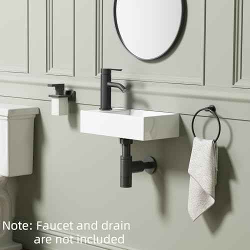 Wall Mount Bathroom Sink, QISHKA 16" x 8.5" Modern Ceramic Rectangular Floating Sink, White Rectangle Wall Hung Wash Basin Vessel Sink, Save Space for Bathrooms (Left Hand)