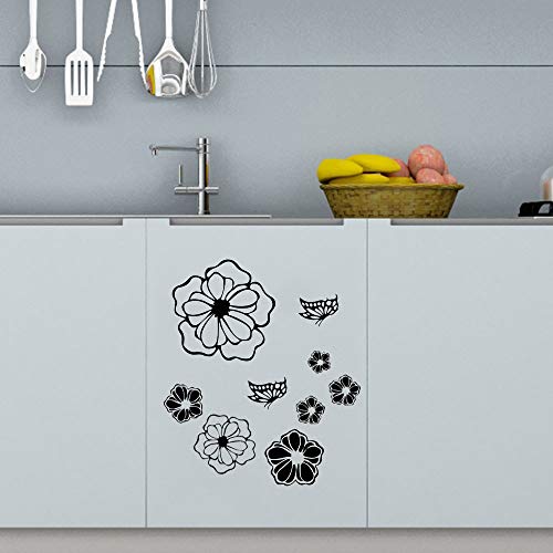 5 Sheets White Flower Wall Stickers, DIY Butterfly Wall Decals Art for Bedroom Sofa Background, Different Sizes and Shapes Stickers, Offices Living Room Classroom Home Decoration (Black Flower)