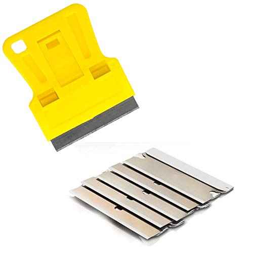 1.5 inch High Visibility Mini Razor Blade Scraper Glass Scraper Paint Window Scraper With 5 Metal Scraper Razor Blades 5 Dual Plastic Double Edge Razor Blades Removing Decal Stickers Old Glue