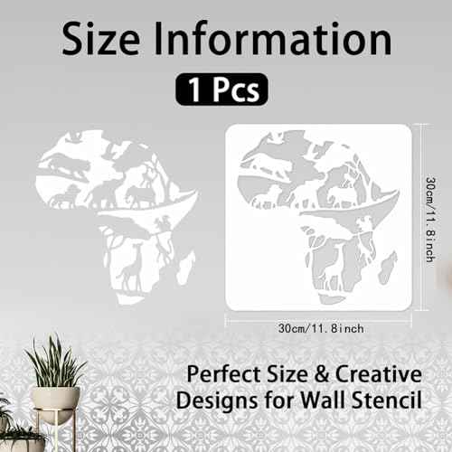 INFUNLY Africa Map Wall Stencil Africa Animals Wall Stencils for Painting 11.8X11.8 inches Reusable Africa Map Tile Stencil with Animals Pattern Elephant Lion Forest Drawing Stencils for Home Decor