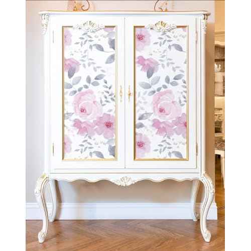 Cohoo Home Floral Contact Paper Peel and Stick Wallpaper Floral Flower Pink Contact Paper for Cabinet Self-Adhesive Removable Wallpaper Watercolor Kids Nursery Bedroom Waterproof 17.3inW 78.7inL