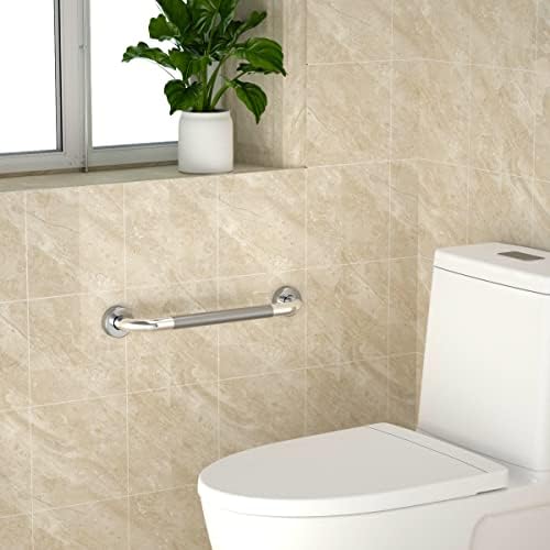 16 Inch Anti Slip Shower Grab Bar, YuanDe Chrome Finish Stainless Steel Bath Grab Bar, Knurled Bathroom Safety Rail, Shower Handrail Support, Handicap Elderly Injury Senior Balance Assist Handles